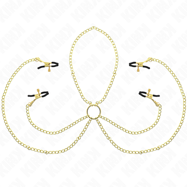 KINK - PINZAS PARA PEZONES Y CLÍTORIS 4 ENGANCHES AJUSTABLE DORADO